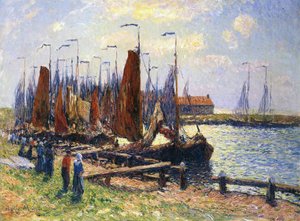 De haven van Volendam, Nederland, 1900