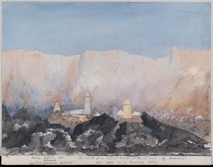 Volume van 143 aquarellen door Henry Need, Bonetta Cemetery, De monding van een uitgedoofde krater op het eiland Ascension en gebruikt als begraafplaats. door Henry Need