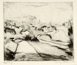 Landschap met weg en huizen door Henry Nielsen