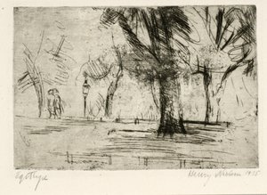 Park met twee wandelaars en lantaarn door Henry Nielsen