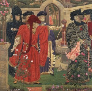 Het kiezen van de rode en witte rozen in de Tempeltuin, 1910 door Henry Payne