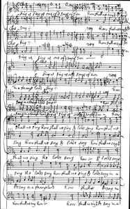 Handschrift van de partituur voor Psalm 137 Hoe zullen we het lied van de Heer zingen in een vreemd land, voor 1683 door Henry Purcell