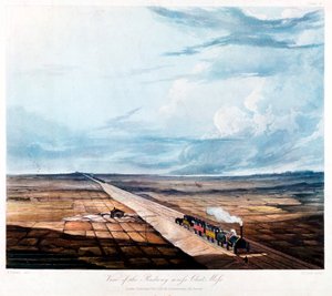 Trein die Chat Moss oversteekt, Lancashire door Henry Pyall