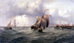 Een Nederlandse Pink bij een Steiger door Henry Redmore