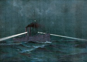 De handhaving van de neutraliteitswetten met Spanje, de kruiser Montgomery en de kanonneerboot Annapolis patrouilleren in Cubaanse wateren op zoek naar een filibusterende schoener door Henry Reuterdahl