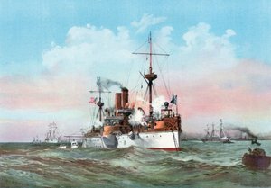 De Maine groet het Spaanse vlaggenschip bij aankomst in de haven van Havana
