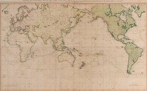 Een algemene kaart met de ontdekkingen van Kapitein James Cook in deze en zijn twee voorgaande reizen met de routes van de schepen onder zijn bevel. Door Luitenant Roberts van de Koninklijke Marine