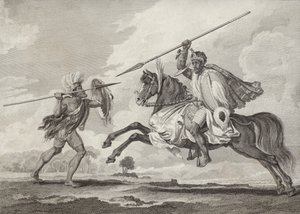 Fit Aurari Zogo die een voetsoldaat aanvalt, Ethiopië door Henry Salt