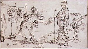 De Golfer wordt gestoord door de Verkoper, illustratie voor Graphic magazine, uitgegeven c.1870