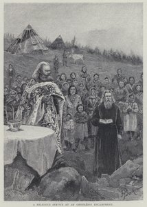 Een religieuze dienst bij een Orozhanni kampement