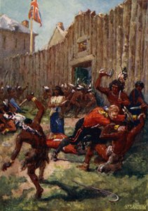 Ojibwe Indianen verrassen de Britten bij Fort Michilimackinac, 1763