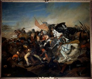 Zicht op de Slag bij Kassel op 23/08/1328, overwinning van Filips VI van Valois op het Vlaamse leger door Henry Scheffer