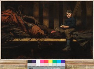 Dinnertijd - Ambrose Rouffignac in de Zeilmakerij, 1883 door Henry Scott Tuke