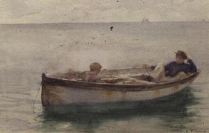 Twee jongens in een roeiboot