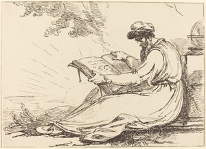 Oosterling met baard, een boek lezend