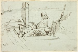 Man zittend in een zeilboot