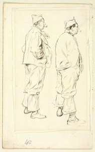 Twee schetsen van staande arbeider