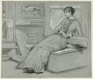 Vrouw rustend op een platform door Henry Stacy Marks