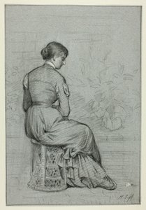 Vrouw zittend op een tabouret door Henry Stacy Marks