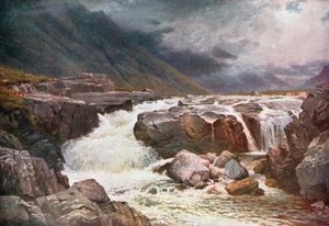 Rivier Coe, Glencoe, Argyllshire (kleurenlitho)