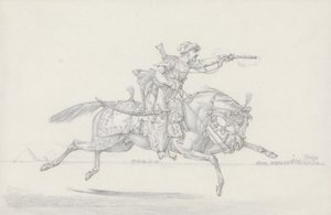 Een aanvallende Mameluke die een pistool afvuurt (grafiet en rood krijt op papier) door Henry Thomas Alken