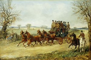 Een Koets en Vier Paarden op een Herfstweg