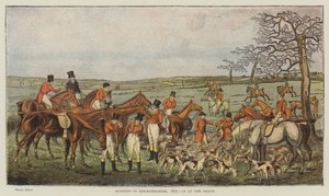 Jacht in Leicestershire, 1827, bij de dood (chromolitho)