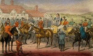 Mr. Jorrocks verklaart zijn onvermogen om bij te dragen aan de Surrey Stag-hounds, 1838 door Henry Thomas Alken