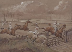 Het laatste veld bij Nacton Heath, plaat 3, uit The First Steeple Chase on Record, gegraveerd door J. Harris, gedrukt door Ackermann, Londen in 1839