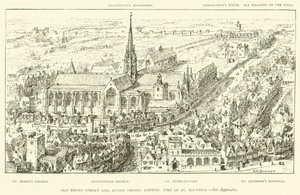 Old Broad Street en Austin Friars, Londen, tijd van St. Ignatius (gravure) door Henry William Brewer