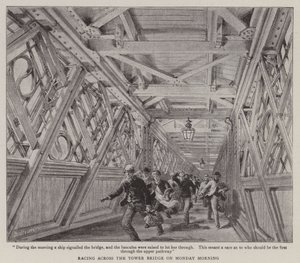 Racen over de Tower Bridge op maandagochtend door Henry William Brewer