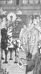 Weergave van een exorcisme ceremonie, tekening door Henry de Malvost uit 