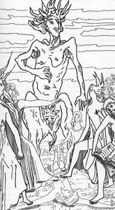 Satans volgelingen vertrappen Christus Tekening door Henry de Malvost uit 