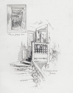 Kamer en trap van de Engelse schrijver Samuel Johnson, Pembroke College, Oxford door Herbert (after) Railton