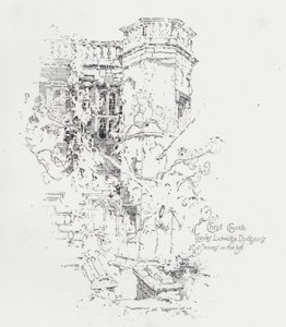 Kamer van Engelse auteur Charles Lutwidge Dodgson (Lewis Carroll), Christ Church College, Oxford (litho) door Herbert (after) Railton