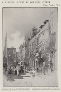 Het huis aan Gerrard Street, Londen, waar de dichter John Dryden stierf in 1700 door Herbert (after) Railton