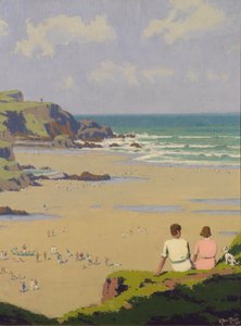 Summerleaze Beach (olieverf op doek) door Herbert Alker Tripp