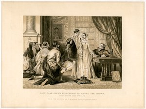 Lady Jane Greys terughoudendheid om de kroon te accepteren, 19e eeuw door Herbert Bourne