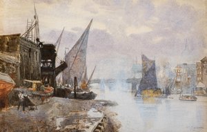 Scheepvaart op de Theems bij Bankside, ca. 1884