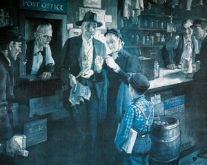 De brillenverkoper in de late 1800s, reclame voor de American Optical Company door Herbert Morton Stoops
