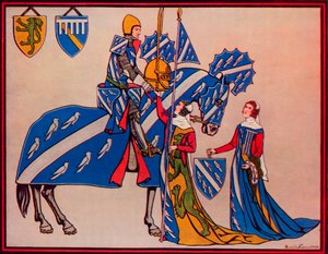 Sir Geoffrey Luttrell, zijn vrouw en schoondochter, ca. 1340, 1926 door Herbert Norris