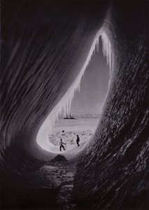 Grot in een ijsberg; Terra Nova in de verte door Herbert Ponting