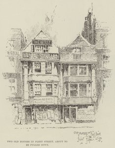 Twee oude huizen in Fleet Street, op het punt om gesloopt te worden