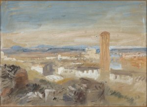 Een campanile tussen ruïnes door Hercules Brabazon Brabazon