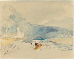 Een landschap met bergen en een stroom door Hercules Brabazon Brabazon