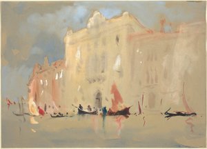 Gondels Voor een Paleis aan het Canal Grande in Venetië