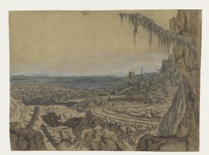 Verre uitzicht met een weg en mosachtige takken door Hercules Segers