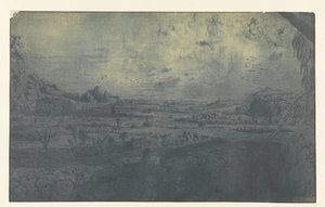Bergvallei met omheinde velden door Hercules Segers