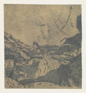 Rotsachtig landschap met een kloof (eerste versie) door Hercules Segers