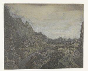 Rotsachtig landschap met een weg en een rivier